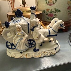 Porcelain Carriage Figurine with Blue Accents